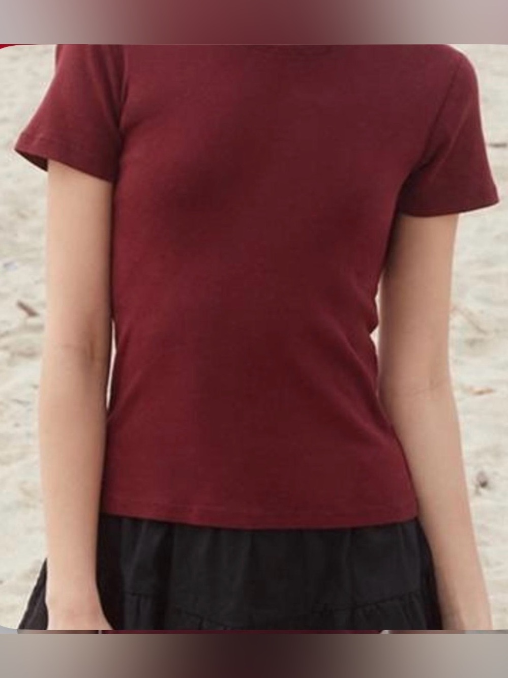 Brandy Melville- Burgundy Crewneck Tee - Classic Short Sleeve Top